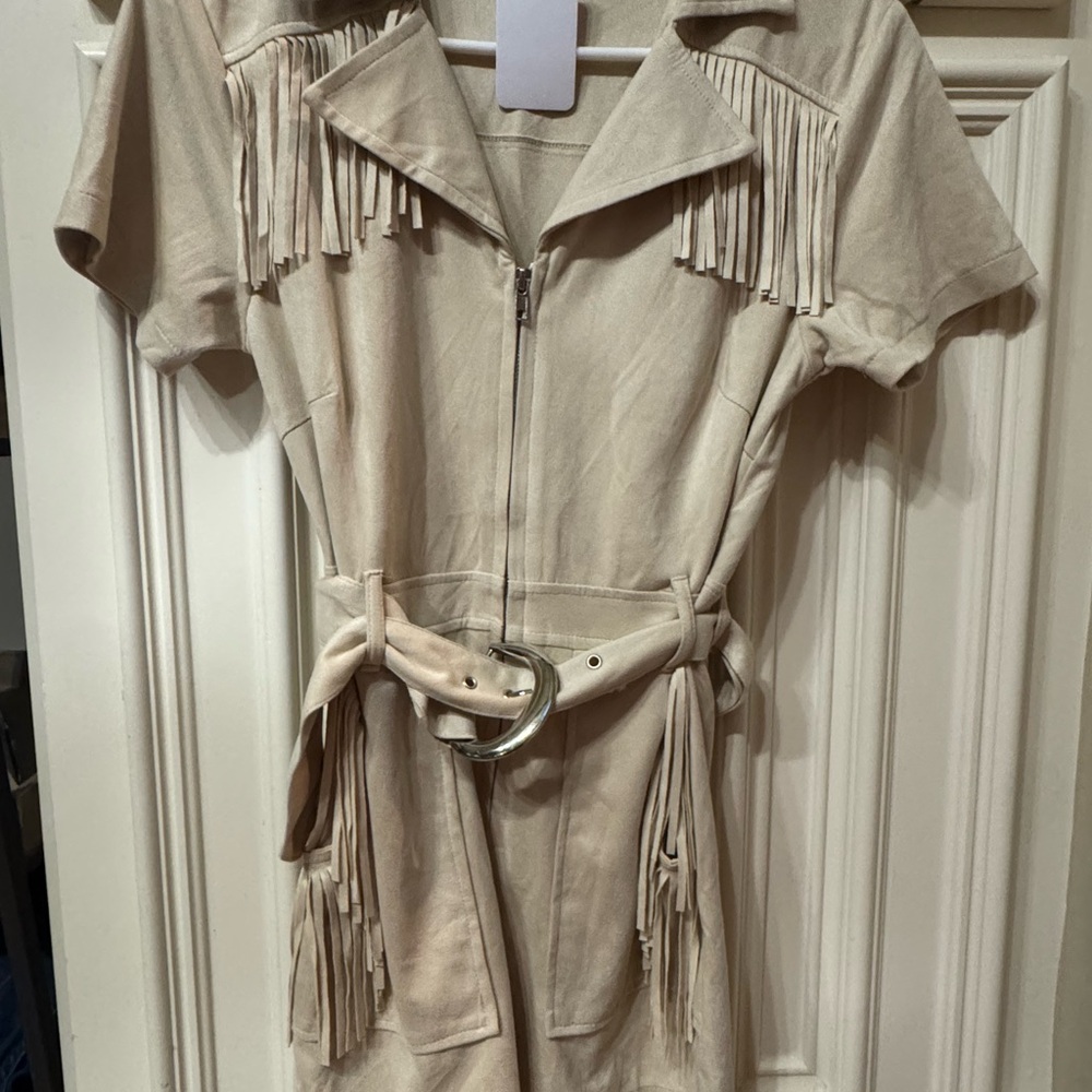 Stylish Cream Jumpsuit with Fringe Details
